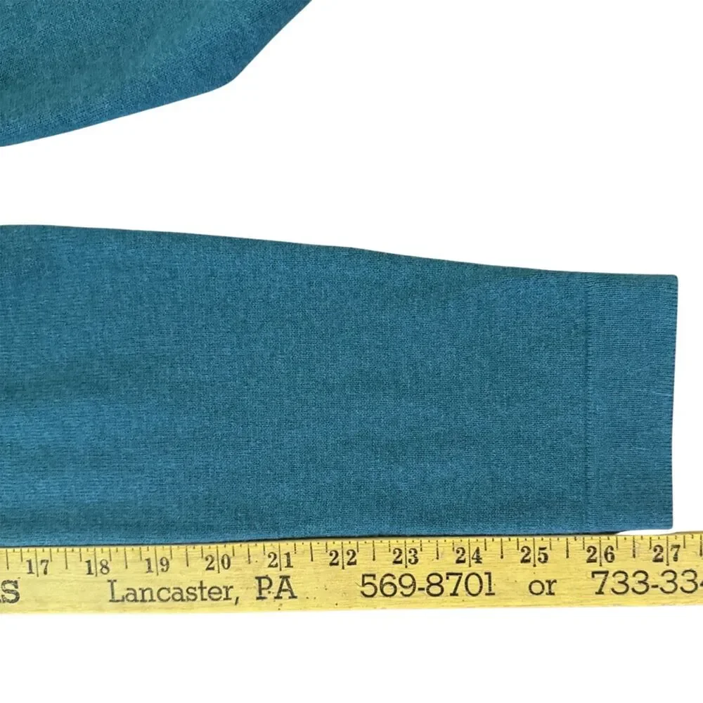 SKHOOP Merino Wool Blend 1/4 Zip Sweater Womens Sz M Teal Gray Mariner Striped